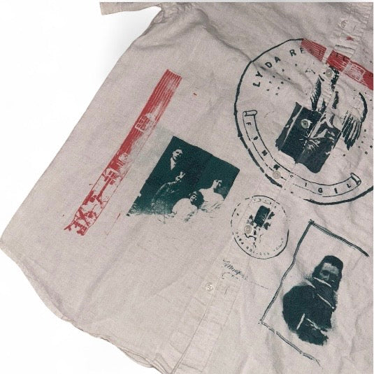 medium 1of1 linen prison shirt with my psychward band #18 out of 60