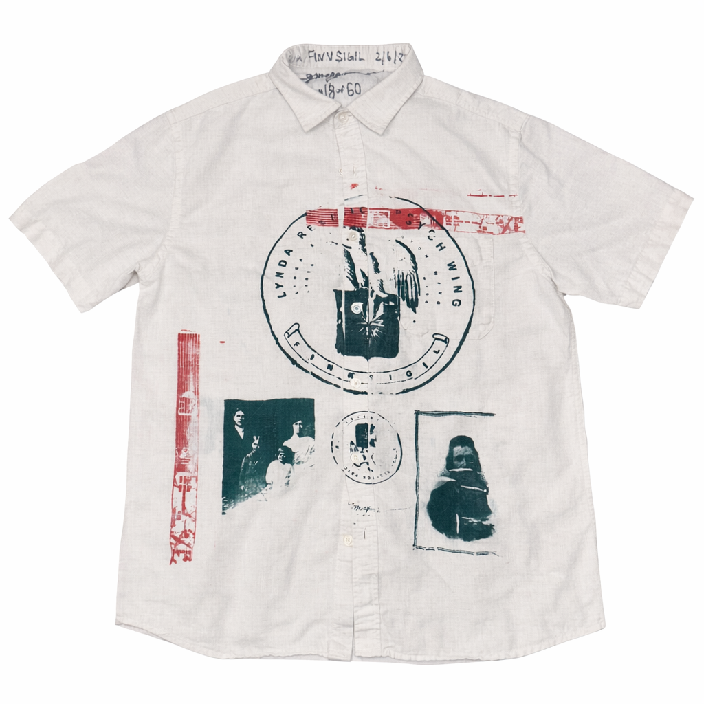 medium 1of1 linen prison shirt with my psychward band #18 out of 60