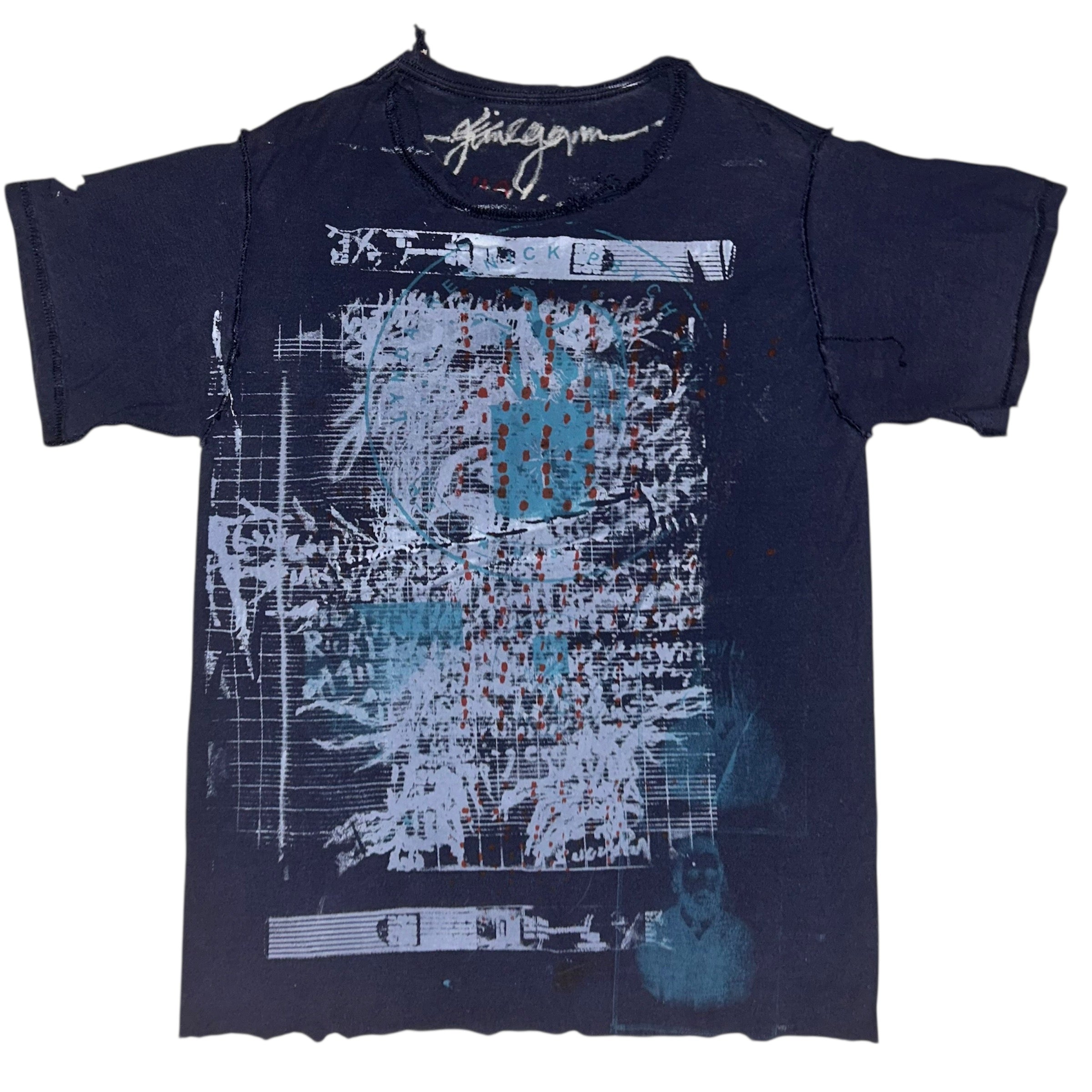 small - cut aged & distressed heavy print, hand drawn eagle, frnt & back print 1of1 tee #48/60