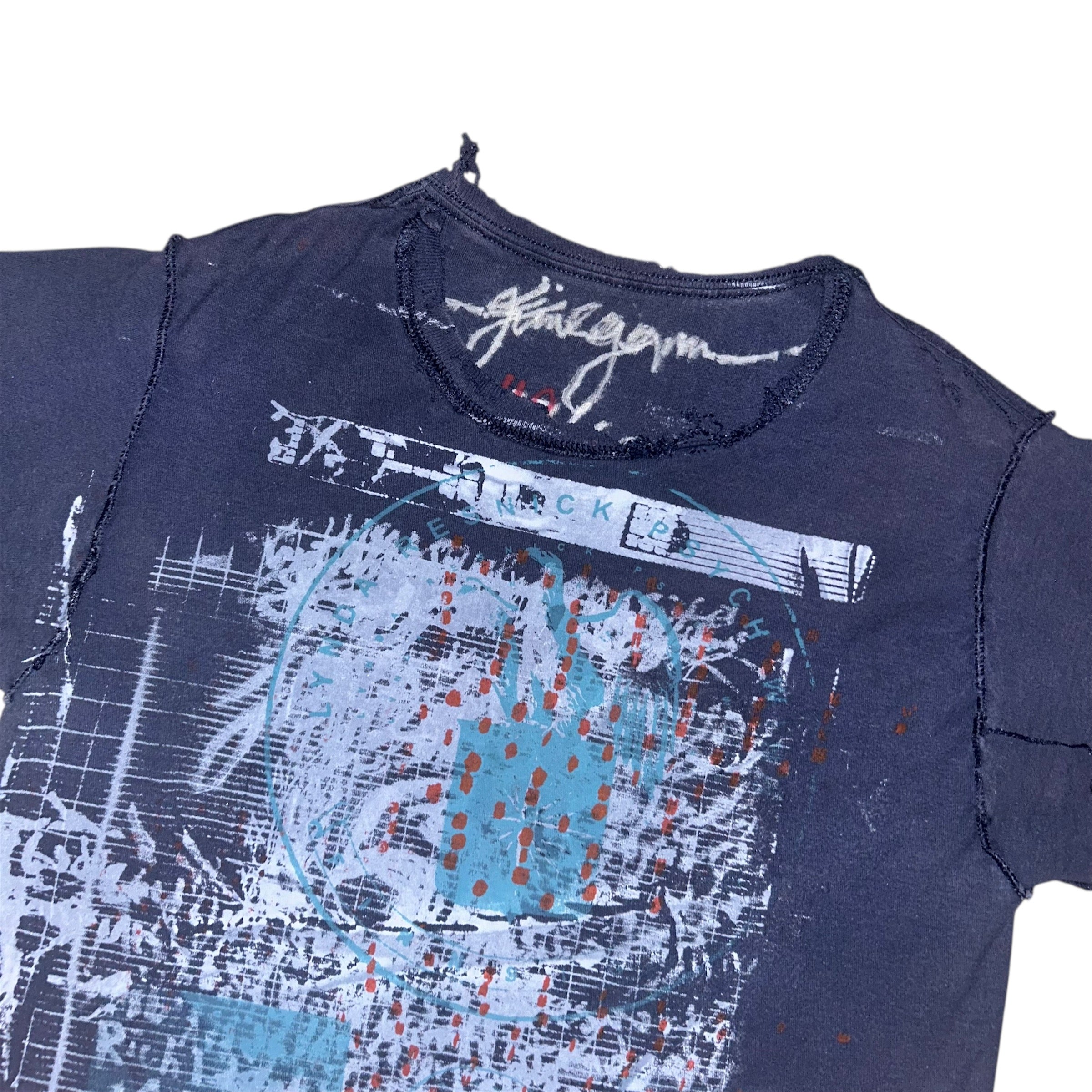 small - cut aged & distressed heavy print, hand drawn eagle, frnt & back print 1of1 tee #48/60