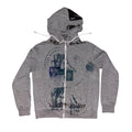 mens: small/ womens: large.  front & back print collage 1of1 zip hoodie #52/60