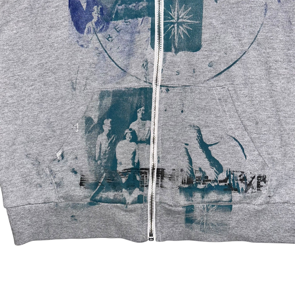 mens: small/ womens: large.  front & back print collage 1of1 zip hoodie #52/60
