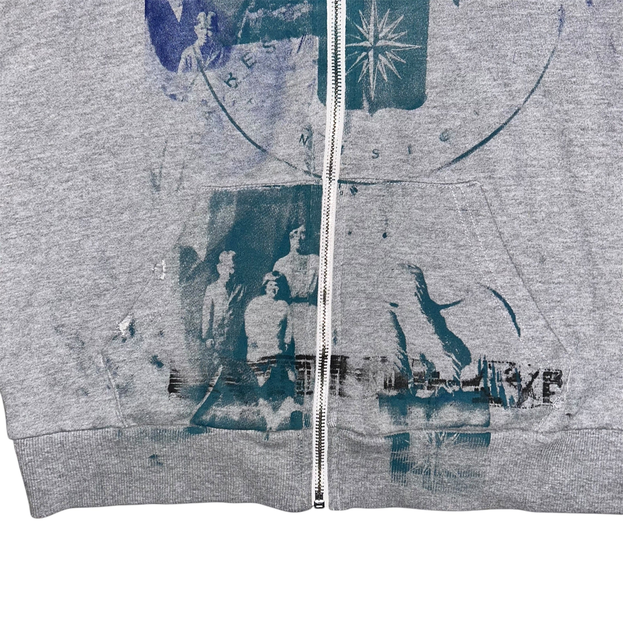 mens: small/ womens: large.  front & back print collage 1of1 zip hoodie #52/60