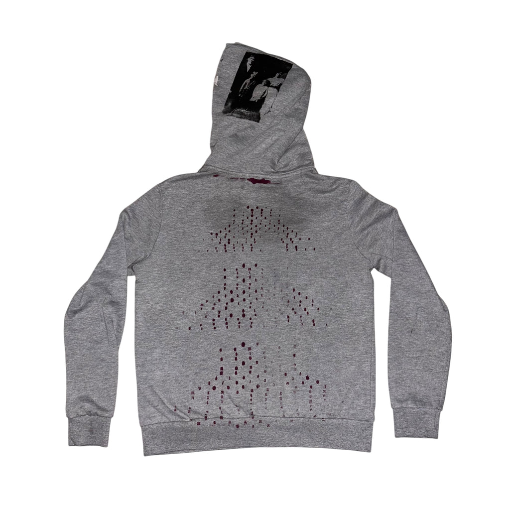 mens: small/ womens: large.  front & back print collage 1of1 zip hoodie #52/60