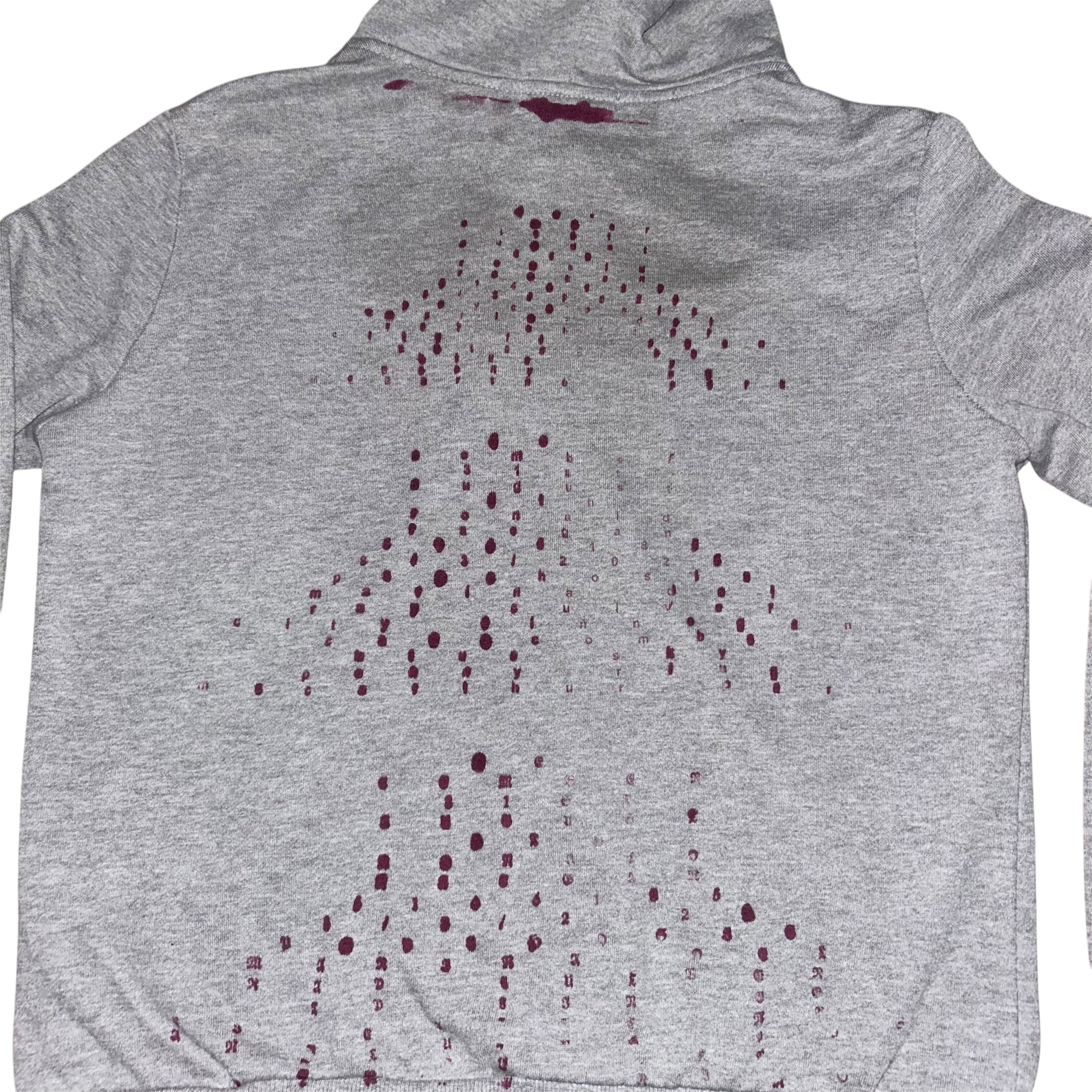 mens: small/ womens: large.  front & back print collage 1of1 zip hoodie #52/60