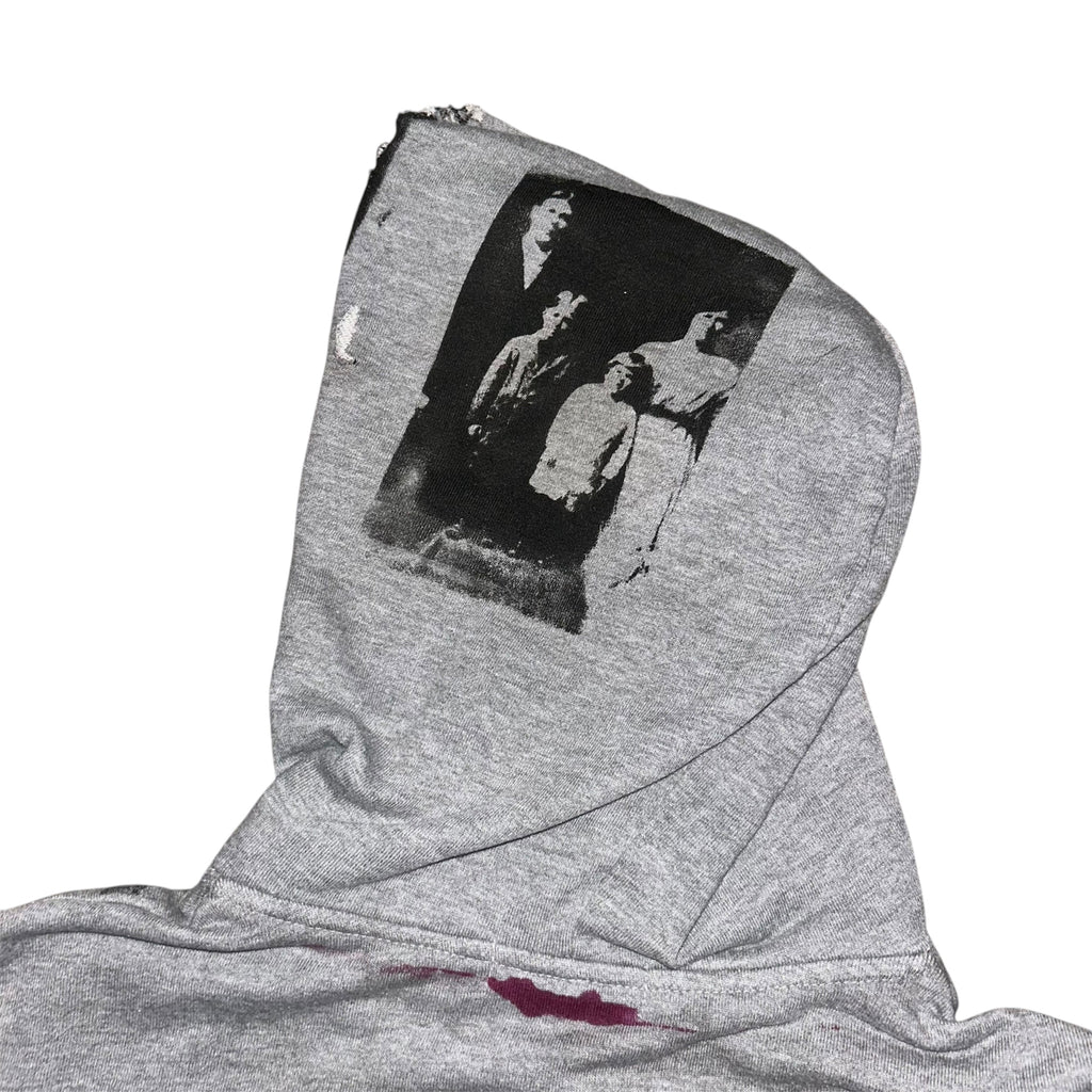 mens: small/ womens: large.  front & back print collage 1of1 zip hoodie #52/60