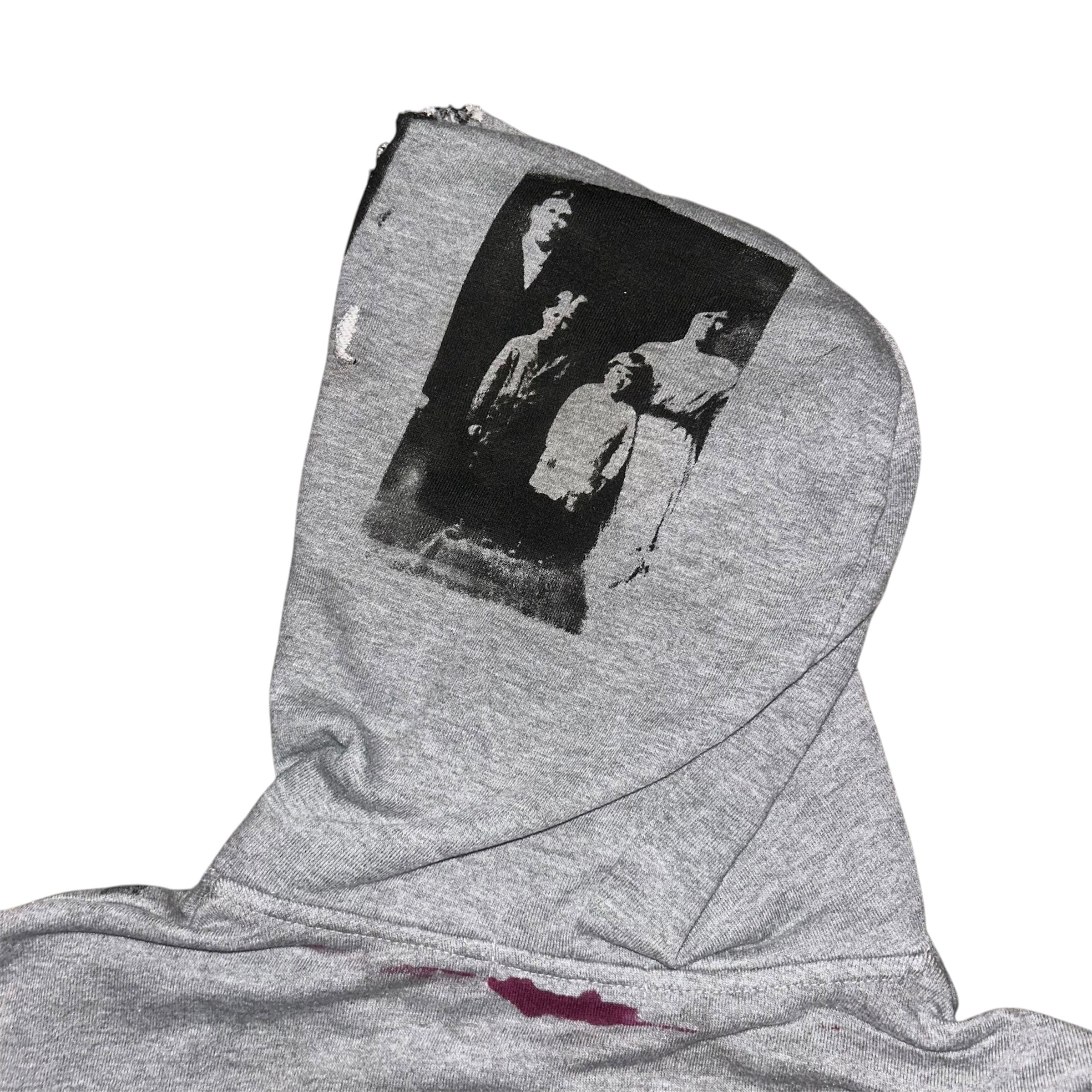mens: small/ womens: large.  front & back print collage 1of1 zip hoodie #52/60