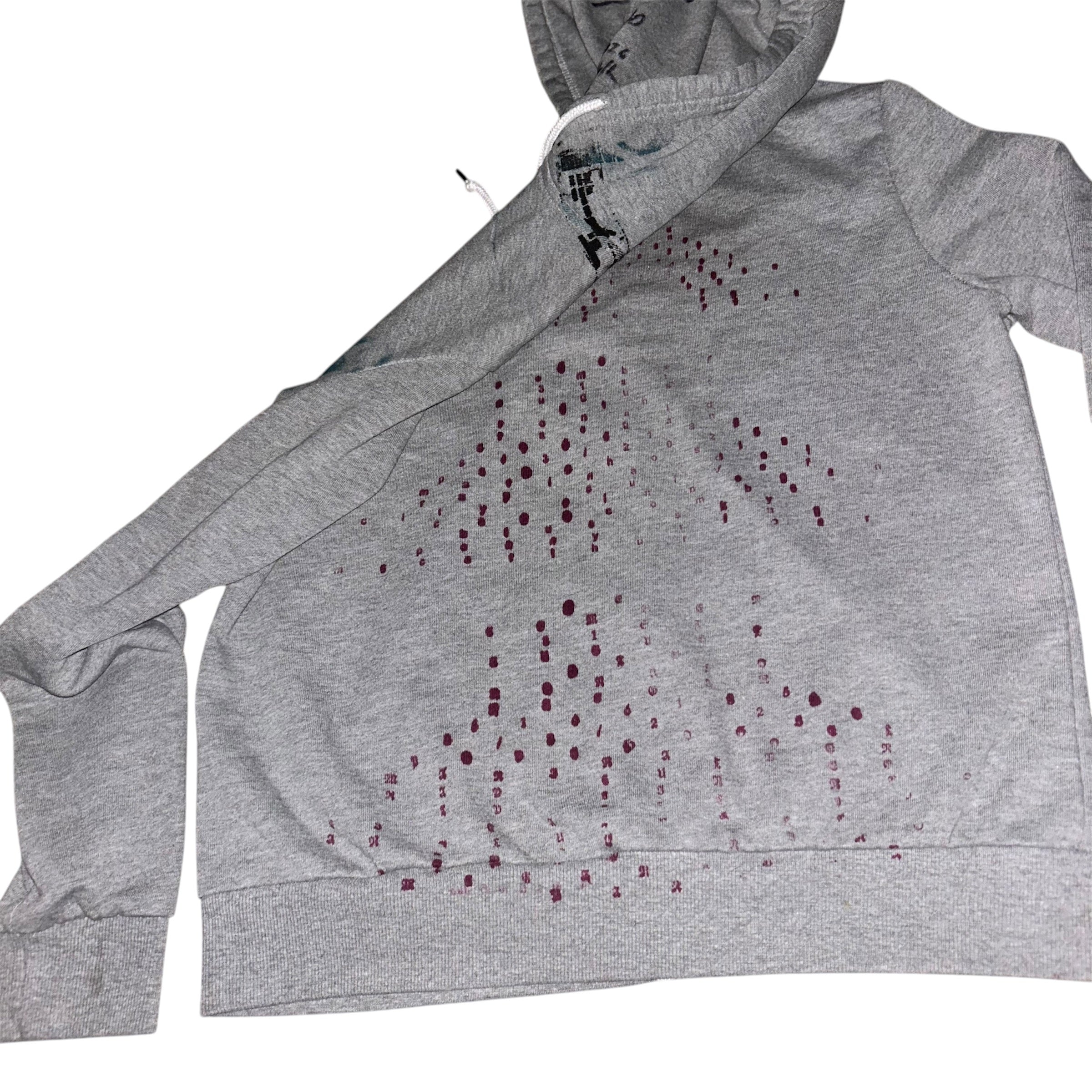 mens: small/ womens: large.  front & back print collage 1of1 zip hoodie #52/60