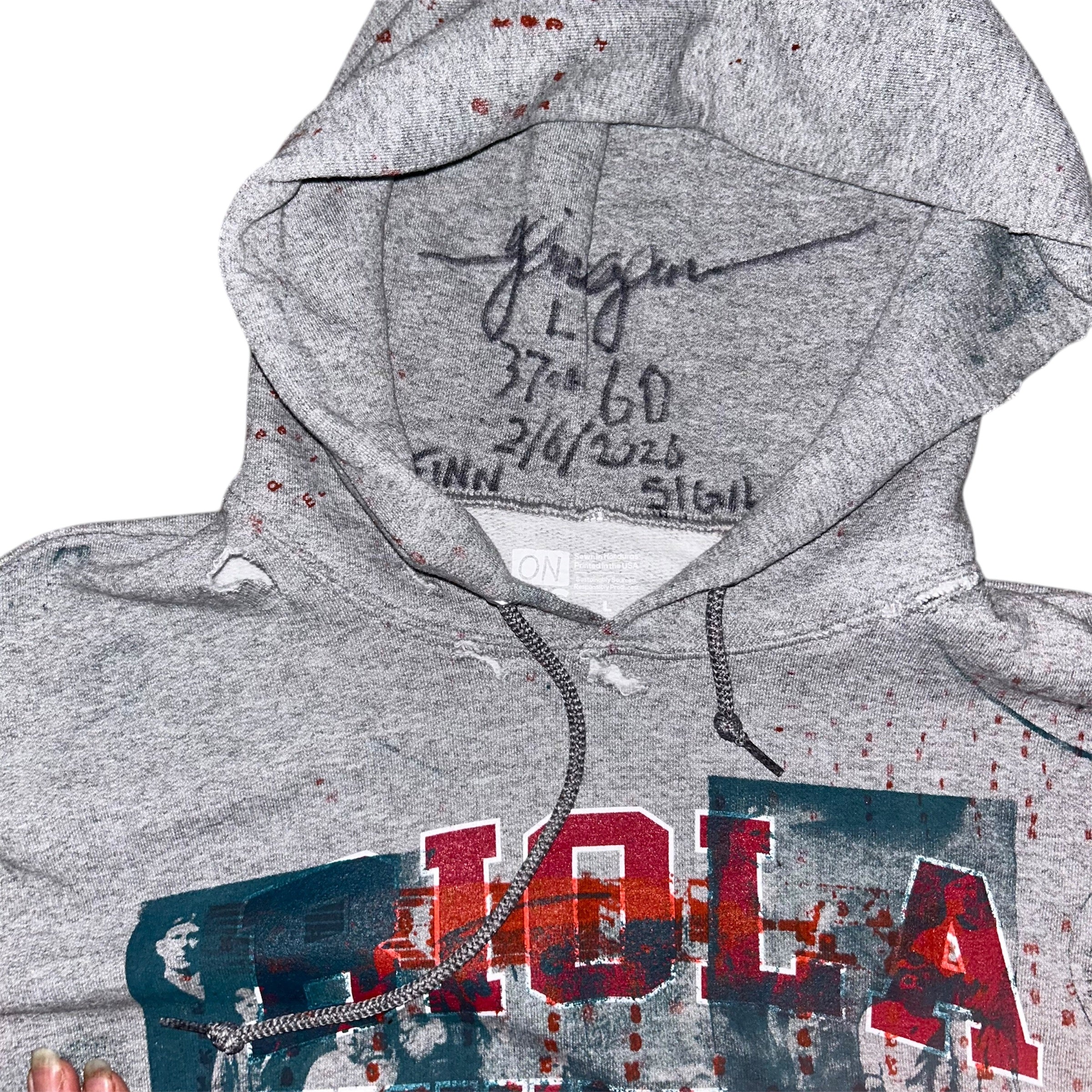 large - 1of1schizo print cut and aged lynda hoodie #37/60